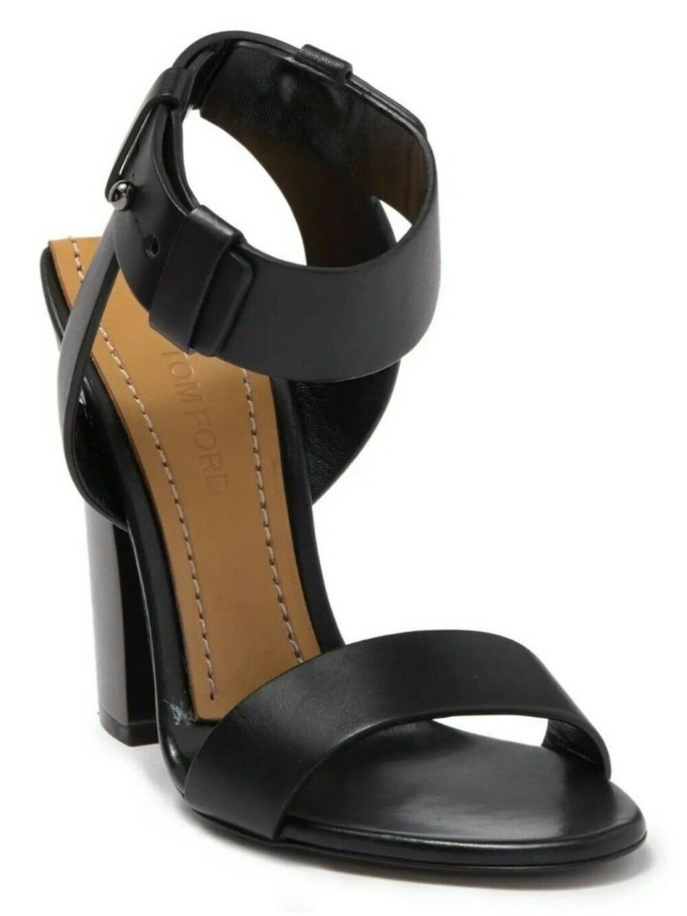 Tom Ford Women's Leather Ankle Strap Heel Sandal Black Size 40 / US 10 - Italy
